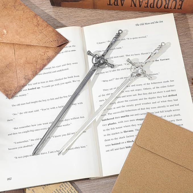 2 Pack Letter Openers, Mail Opener Tool, Sword Letter Opener with Ergonomic Handle, Envelope Slitter Fancy Envelope Openers, Home and Office Mail Supplies(Silver, Black)