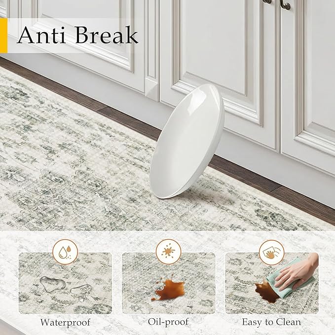 Anti Fatigue Kitchen Mats 2PCS Green Neutral Mats for Cushioned Vintage Kitchen Matss for Floor Non-Slip Waterproof Comfort Standing Rug for Sink Laundry Office 17.3"×47"+17.3"×30"