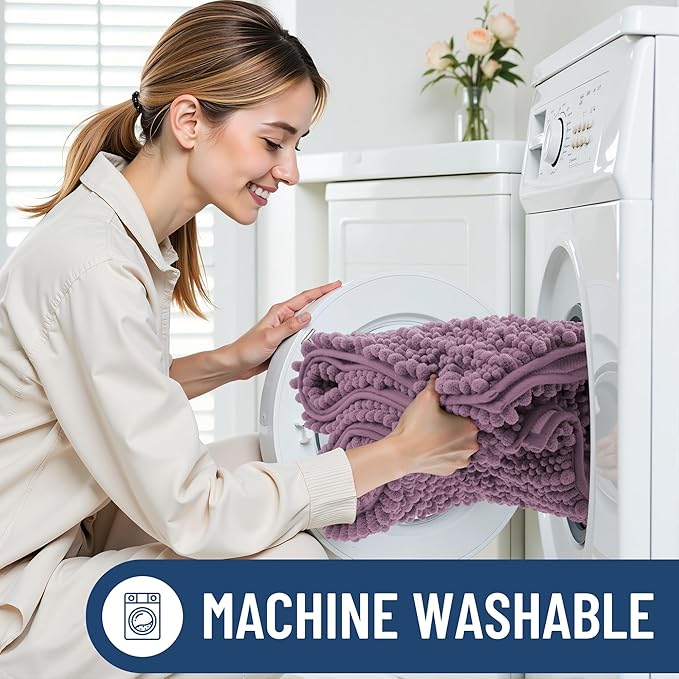 Smiry Bathroom Rugs Mat 36x24, Extra Soft Absorbent Chenille Bath Rugs, Non Slip Rubber Backing Machine Washable Quick Dry Bath Mats for Bathroom Floor, Tub, Shower, Home Decor Accessories, Deep Plum
