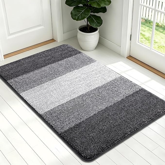 Kitinjoy Indoor Outdoor Door Mat, 54x32 Non-Slip Absorbent Dirt Trapper, Low-Profile Washable Inside Entrance Front Floor Mat, Sturdy Soft Entry Doormats for Entryway, Grey