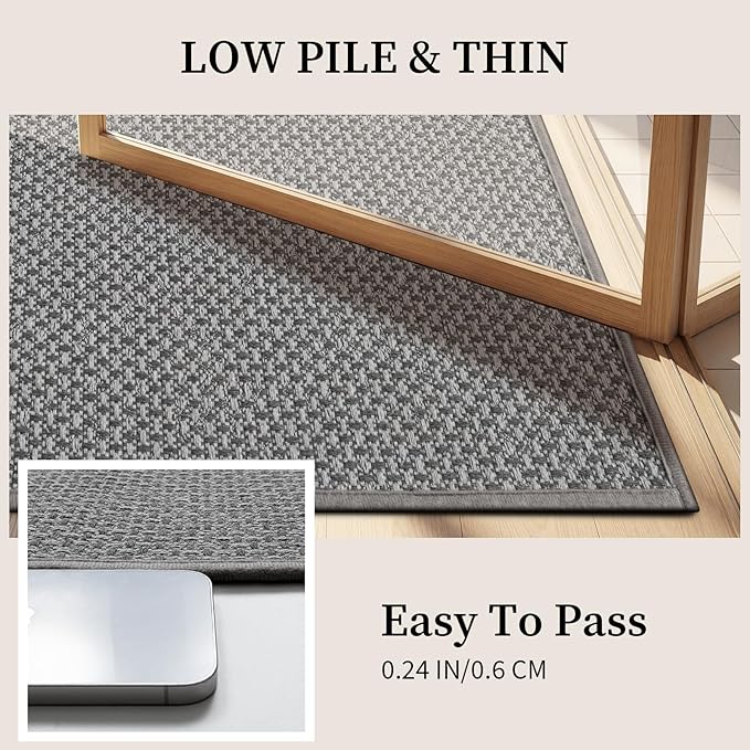 YIHOUSE Thin Bath Mat Grey Bathroom Rugs Sets 5 Pieces, Non Slip Absorbent Bath Mats Quick Dry, Woven Braided Rugs Washable, Rubber Tapetes para Baño for Bathroom Toliet,Bathtub