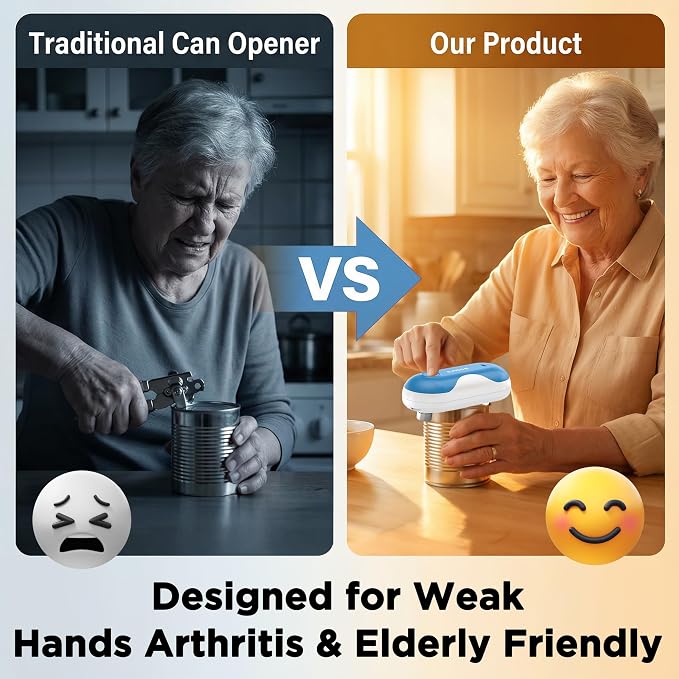 CACOE Automatic Smart Electric Can Opener with Auto Stop & USB-C Charging - Cordless Can Opener for Elderly and Arthritic Users for Seniors & Arthritis, Effortless One-Touch Open (blue)