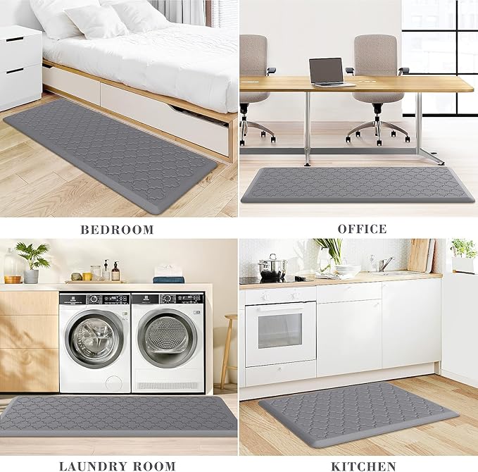 Kitchen Mat [2 PCS] Cushioned Anti-Fatigue Floor Mat Water Resistant Non-Skid Kitchen Mats and Rugs Ergonomic Comfort Foam Kitchen Rugs Standing Mat for Floor Office Sink (Grey,20"x30"+20"x47")