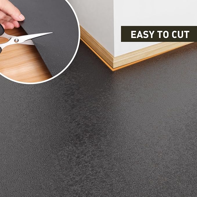 Area Floor Mat for Home, 6'×9' Large Black No Slip Waterproof Vinyl Area Rug for Dining Room, Spill Resistant Hard Floor Protector Cover for Mud Room, Easy Clean Splat Mat for Under High Chair