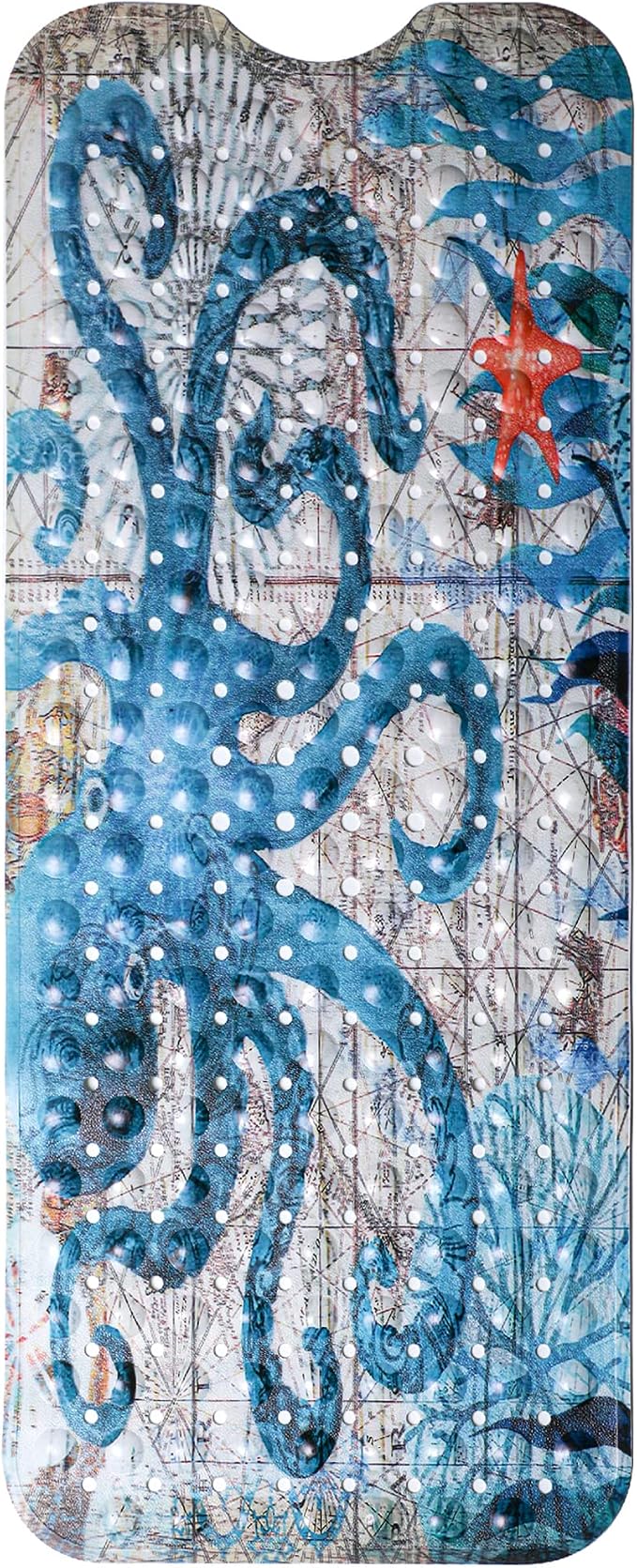 MOLFUJ Shower Mat, Octopus Non Slip Bathtub Mats for Bathroom, 40 X 16 inch Long Bath Tub Mat with Anti Slip Suction Cups and Drain Holes - Blue