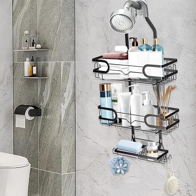 Shower Caddy Hanging, Shower Caddy Hanging Bathroom Shower Organizer, Long Bathroom Shower Organizer Hanger Rack with Hooks,Soap Holder