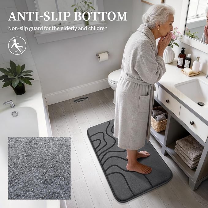 YIHOUSE Memory Foam Bathroom Rugs Sets 2 Piece - Extra Thick Ultra Soft Absorbent Bath Mat Set, Non-Slip Machine Washable Bath Rugs for Bathroom, Tub & Shower, Home Decor (17"x24"+20"x46", Dark Grey)