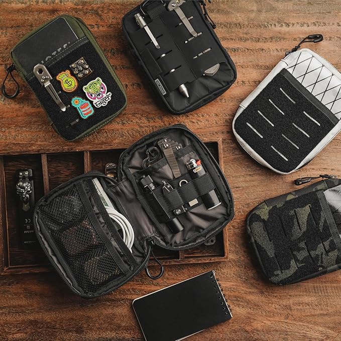 TACTICAL GEEK EDC Compact Waist Pocket Pouch, Men EDC Pouch Organizer, Multi-Purpose Molle Tool Pouch for Multitools, Utility Tool Organizer Bag for Daily Essentials Carry (Block E3.0-BK)