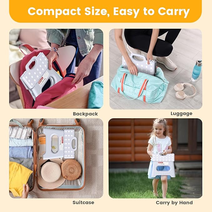 HBTower Folding Step Stool 9 Inch - Holds 600 lb, Non-Slip Surface & Carry Handle - Sturdy Step Stool for Kids, Toddlers & Adults - Compact Foldable Foot Stool for Kitchen, Bathroom, Bedroom(White)
