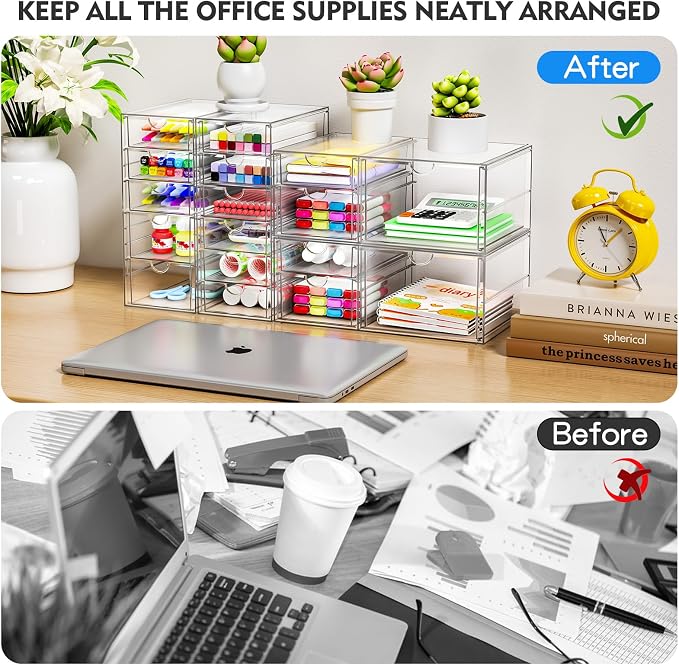 ARSTPEOE Makeup Acrylic Organizer with 17 Drawers(4 Sets), Desk Organizers and Accessories, Clear Makeup Organizer, Dustproof Storage Drawers for Office Art Craft Supplies