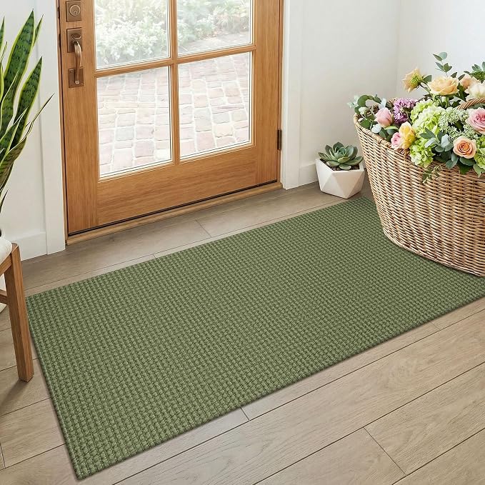 KOZYFLY 2x4 Entry Runner Rug, Small Washable Runners for Entryway, Non Slip Door Mat Indoor Entrance, Front Porch Carpet for Foyer, Kitchen, Bedroom, Bathroom, Olive Green/Earthy Green