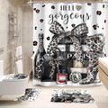 4Pcs White Black Leopard Shower Curtain Set,Cheetah Fashion Luxury Magazine Books Perfume High Heels Bathroom Curtain with Rug, Toilet Lid Cover, Bath Mat,Girls Shower Curtain with 12 Hooks