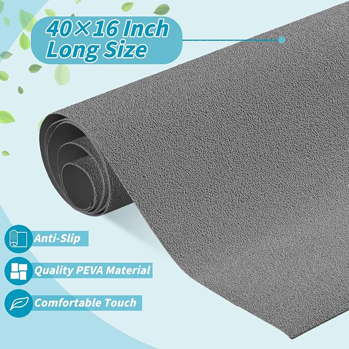 Dunzoom 16" x 40" Non Slip Bathtub Mat with Drain Cut Out Anti Slipping Non Skid Safe Tub Mat Adhesive Peel and Stick Bath Tub Mat PEVA Tub Sticker for Shower Floor Boat Wet Areas(Gray)