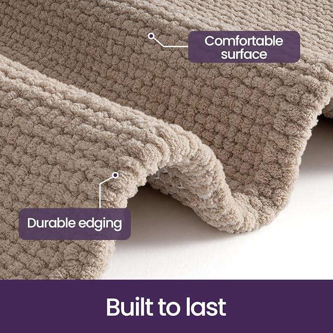 DEXI Bathroom Rugs 24x16, Non Slip Washable Bath Mat, Absorbent Chenille Bathmat, Ultra Soft Thick Carpet for Tub Shower Floor, Dark Beige