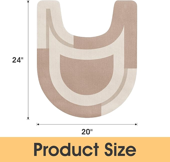 ACCUMTEK Non Slip Bath Mat, Thin Bathroom Rugs Fit Under Door, Quick Dry Bath Mats, Machine Washable Bath Rugs for Bathroom, Bathtub & Kitchen, Light Brown/Bordered/U-Shaped 24"x20"