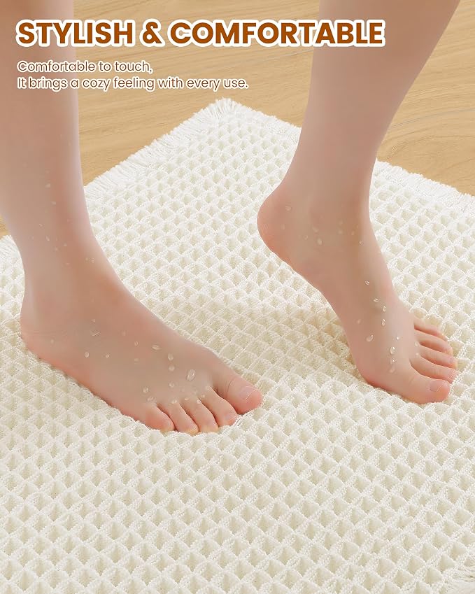 Smiry Waffle Bath Mat 36x24, Extra Soft Absorbent Bathroom Rugs, Non Slip Machine Washable Quick Dry Bath Rugs for Bathroom Floor, Tub, Shower, Home Decor Accessories, Cream