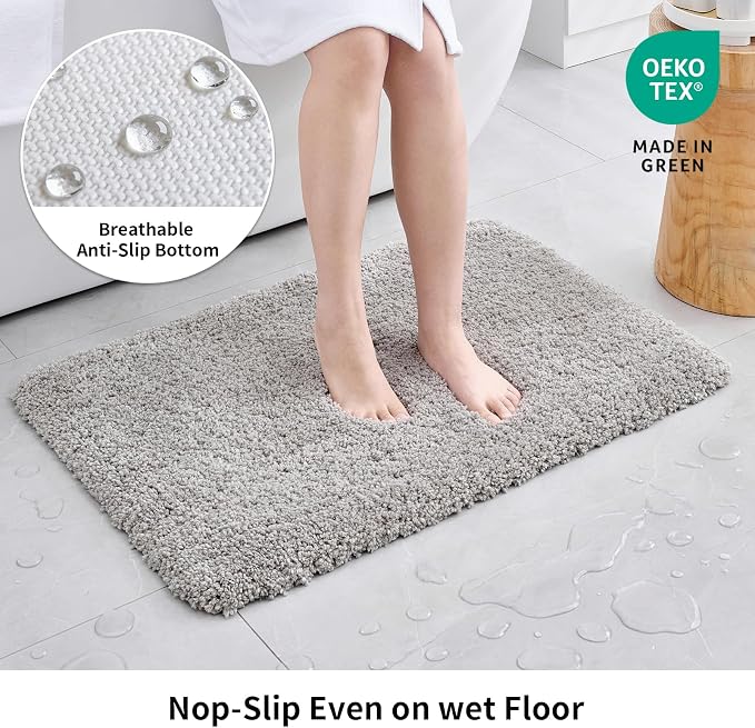 Disolla Grey Bathroom Rug 20x32 - Non-Slip Plush Thick Bath Mat, Highly Absorbent & Ultra Soft Fluffy Floor Mat, Machine Washable for Shower and Tub