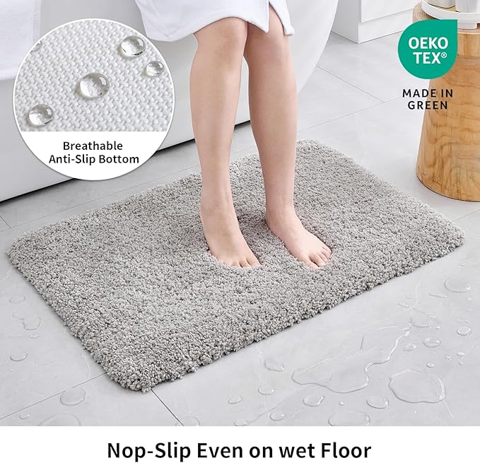 Disolla Grey Bathroom Rug 24x36 - Non-Slip Plush Thick Bath Mat, Highly Absorbent & Ultra Soft Fluffy Floor Mat, Machine Washable for Shower and Tub