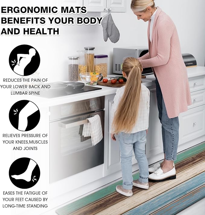 MAYHMYO Kitchen Rug Anti Fatigue Kitchen Mat Cushioned Farmhouse Kitchen Rugs Non Skid Waterproof Kitchen Rugs and Mats Retro Rustic Wood Texture Kitchen Mats for Floor Laundry Standing Desk Sink