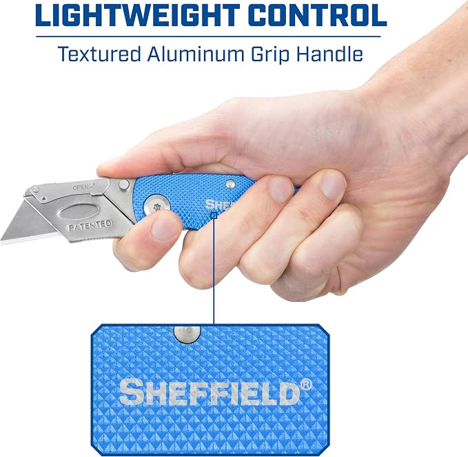 Sheffield Utility Knife and Mini Box Cutter, Folding Utility Knife Set Aluminum Handles, Accepts Std and Mini Blades, Box Cutters for Trades and DIY