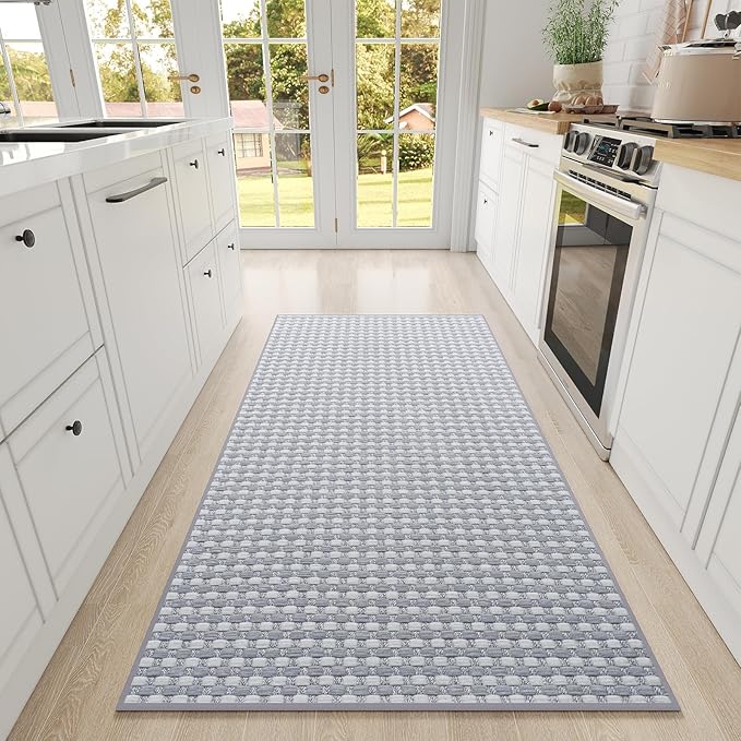 YDKGL Large Kitchen Runner Rugs Long Kitchen Mat Non Slip Washable, Super Absorbent Soft Chenille Braided Kitchen Mats for Floor, Rubber Backing Kitchen Sink Standing Mat, Easy Clean, Gray 36"x71"