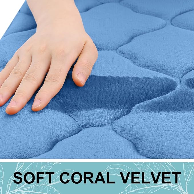 OLANLY Memory Foam Bath Mat Rug 47x24, Ultra Soft and Absorbent Bathroom Rugs, Non-Slip, Comfortable, Machine Washable Bath Carpet for Bathroom Floor, Tub, Shower and Home Decor Accessories, Blue