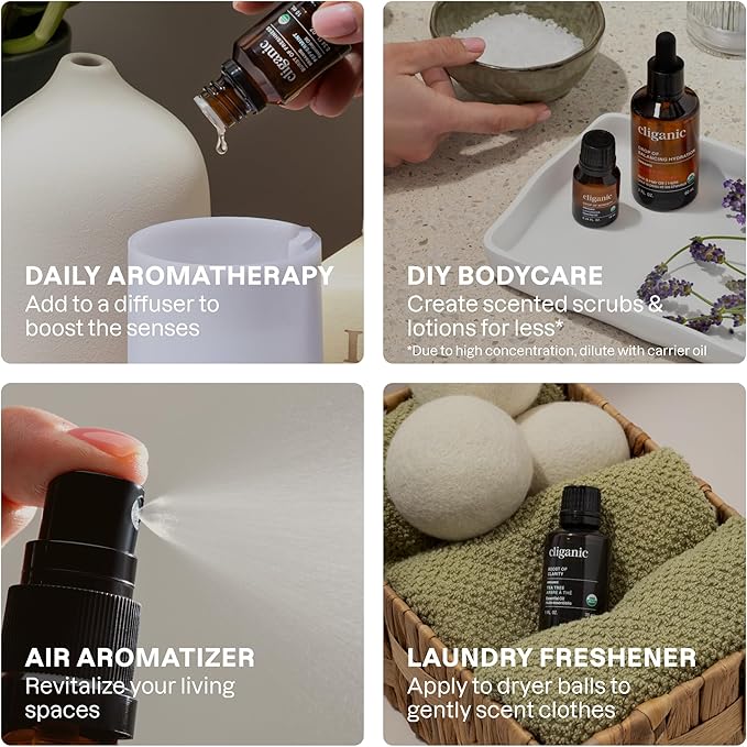 Cliganic Organic Essential Oils Set (Top 5 - The Classics) - 100% Pure Natural - Aromatherapy, Candle Making - Peppermint, Lavender, Eucalyptus, Lemongrass & Orange (Pack of 2)