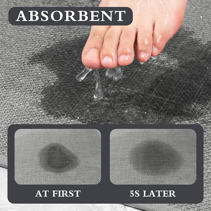 YIHOUSE Grey Bathroom Rug Sets 2 Piece, Bath Mat Quick Dry, Thin Bath Rug Set, Absorbent Bath Mat for Bathroom Non Slip Washable for Toilet and Floor 17.5"x24"U+17"x24"