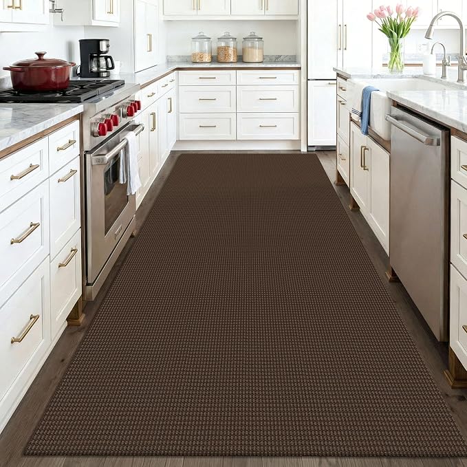 KOZYFLY Washable 4x6 Entry Woven Area Rug, Braided Throw Rugs for Entryway, Non Slip Door Mat Indoor Entrance, Front Porch Carpet for Foyer, Kitchen, Bedroom, Living Room, Brown/Dark Brown