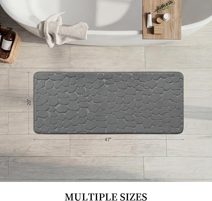 YIHOUSE Memory Foam Runner Rug, Cobblestone Bathroom Runner Rugs Super Water Absorbent Bath Mats for Bathroom Machine Washable Bath Rugs for Hallway Bedroom Laundry Room(20 x 47,Dark Gray)