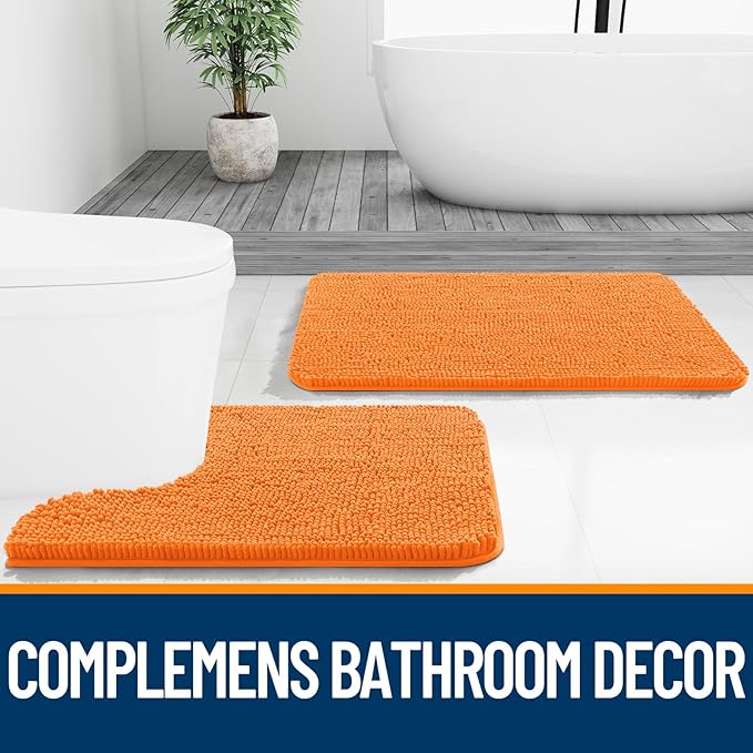 OLANLY Large Bathroom Rugs 40x24, Extra Soft Absorbent Chenille Bath Rugs, Rubber Backing Quick Dry, Machine Washable Bath Mats for Bathroom Floor, Tub and Shower, Home Decor Accessories, Orange