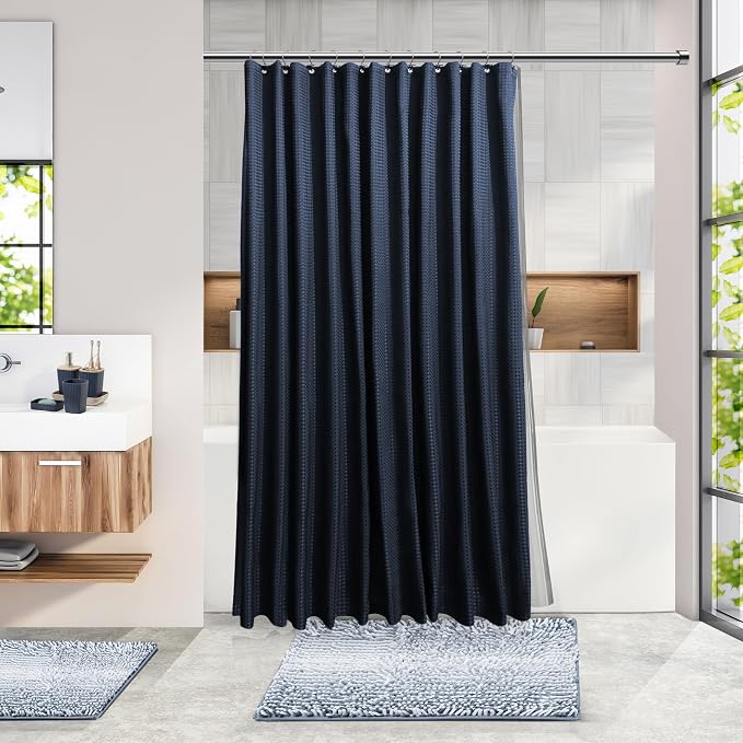 Clara Clark Bathroom Accessories Set - Bathroom Set, Bathroom Sets with Shower Curtain and Rugs, Shower Curtain Set with Bathroom Trash Can - Ombre Navy - 22PC