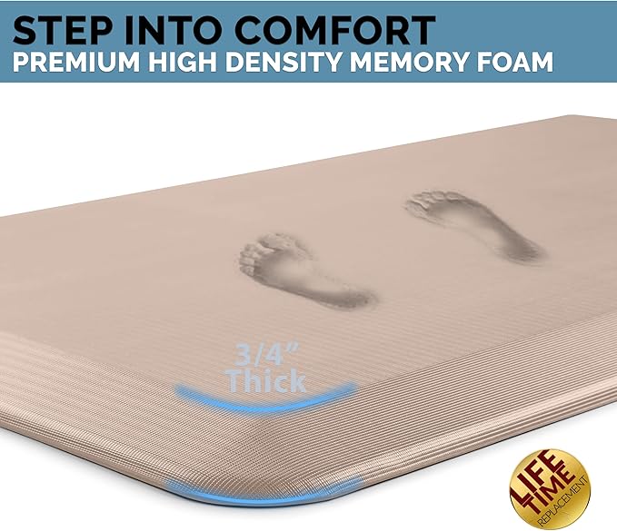 ComfiLife Anti Fatigue Floor Mat – 3/4 Inch Thick Kitchen Mats for Floor, Standing Desk Mat, Kitchen Rug – Comfort at Home, Office – Durable – Stain Resistant – Non-Slip Bottom (24" x 70", Rose Gold)