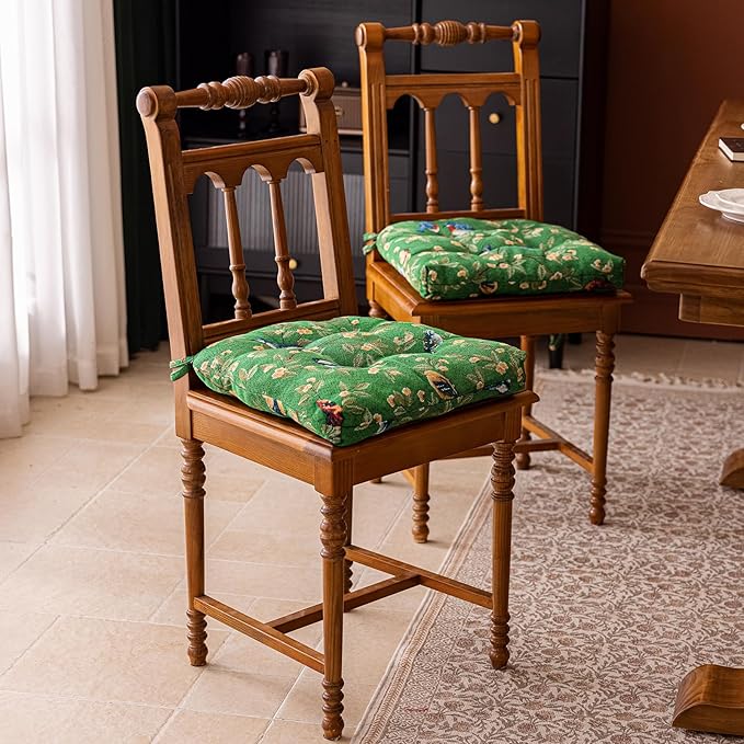 vctops Farmhouse Brid Print Chair Cushions with Ties U-Shaped Soft Comfortable Chair Pads Non Slip Seat Cushions for Indoor Dining Room and Kitchen Chairs (Green,18"x18")