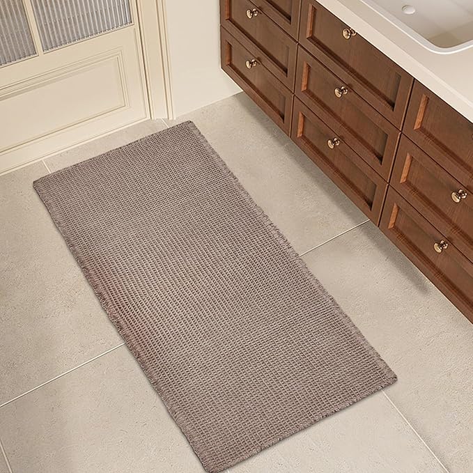 ZALL Tan Waffle Bath Mat,Super Absorbent Non Slip Bathroom Rug,Brown 24x48inch,Machine Washable Ultra Soft Floor Mats