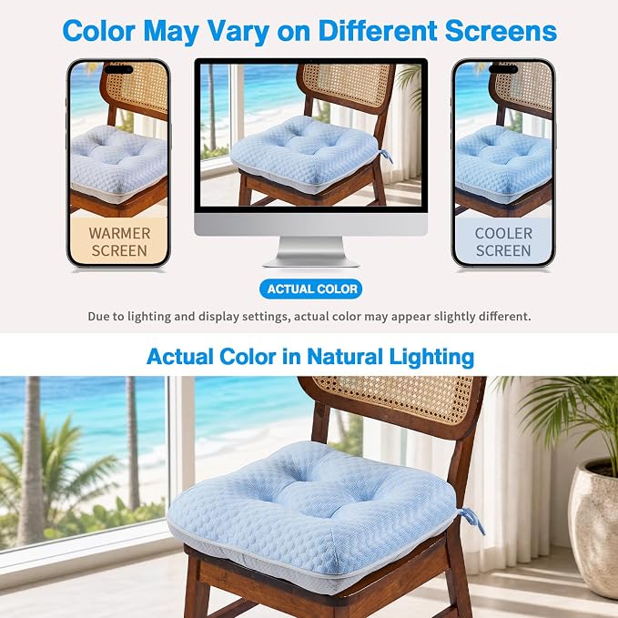 BETU Chair Cushions for Dining Chairs Set of 6,Seat Cushion Kitchen Table Chair Pads with Ties,Non Slip Backing and Covers, Seat Cushions for Dining Room,Bar,Patio Chairs,15.5"X15.5"X3.5",Blue