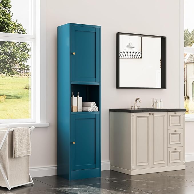 Bevivog Metal Kitchen Pantry Cabinet for Small Space, 67" Tall Storage Cabinets with 2 Doors and Adjustable Shelves, Freestanding Narrow Bathroom Cabinet, 15.7" W Slim Pantry