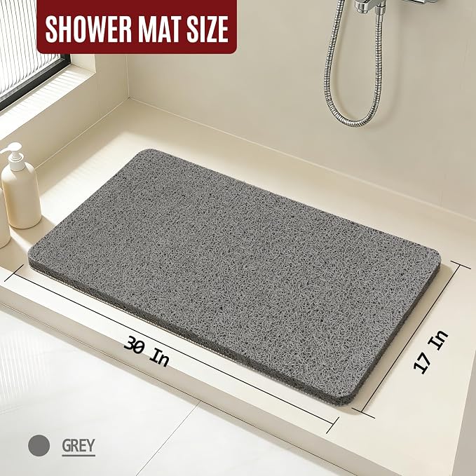 Joyhalo Shower Mat Bathtub Mat Non Slip, Bathmats Non Slip, Quick Drying Foot Scrubber Loofah Mats for Shower, Tub, Bathroom, Home, 30x17inch, Grey