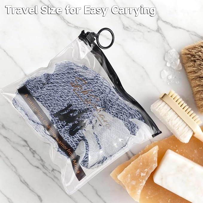 SubSahara Authentic African Net Sponge - 2 Pieces Exfoliating Scrubber for All Skin Types, Bath Sponge for Face & Body, Travel Portable, Durable, Gentle Exfoliation (Slate Blue & Bean Paste Pink)