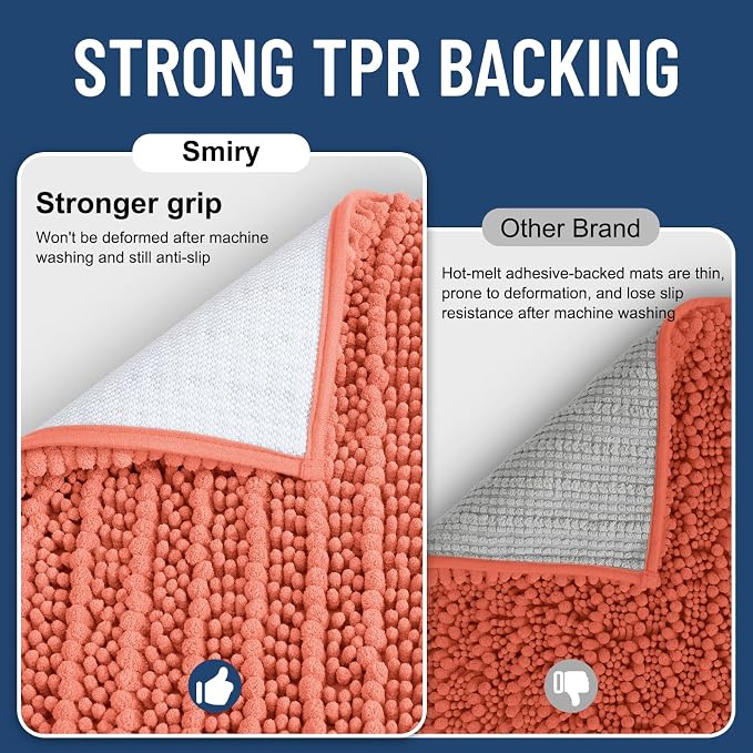 Smiry Bathroom Rugs Mat 36x24, Extra Soft Absorbent Chenille Bath Rugs, Non Slip Rubber Backing Machine Washable Quick Dry Bath Mats for Bathroom Floor, Tub, Shower, Home Decor Accessories, Coral