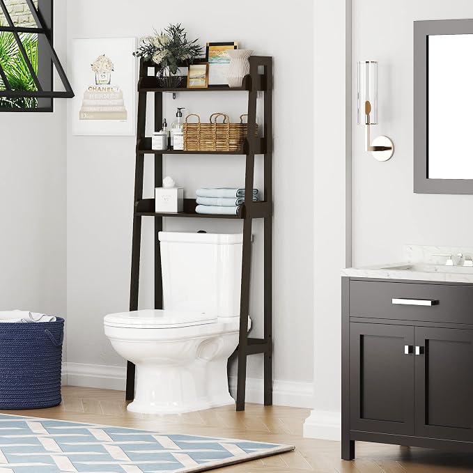 UTEX Over The Toilet Storage Shelf, 3-Tier Bathroom Shelves Over Toilet, Behind Toilet Bathroom Organizer (Espresso)