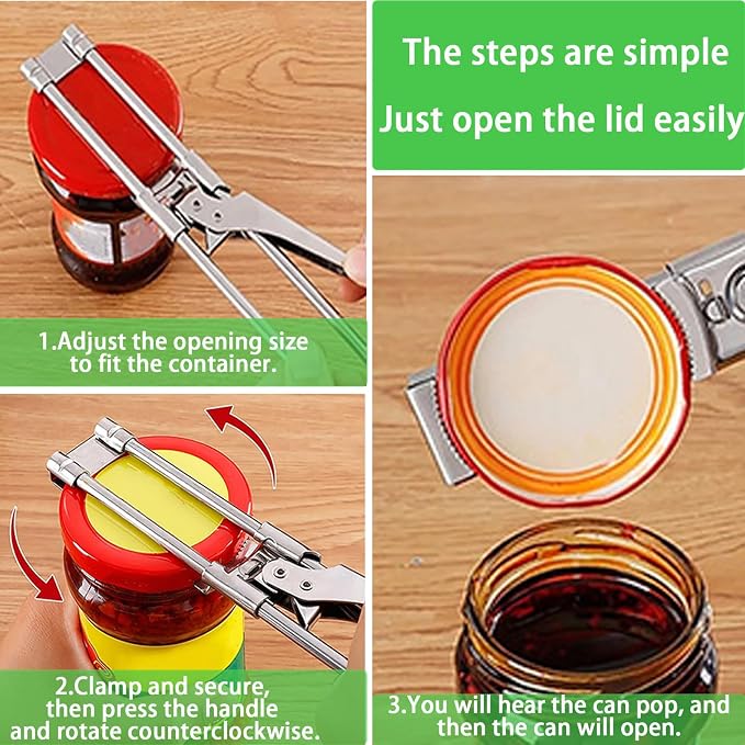 Adjustable Jar Opener, Stainless Steel Bottle Opener for Weak Hands,Multifunctional Jar Lid Opener Gripper for Seniors with Arthritis,Easy-Open Kitchen Tool for Senior and Kids (2)