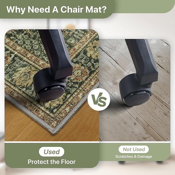 36"x48" Office Chair Mat for Hardwood Tile Floor, Under Desk Carpet Protector for Rolling Computer Chair Mat, Machine Washable Area Rug, Anti-Slip 1/5" Thick Low Pile Thin Vinyl Floor Mat, Dark Brown
