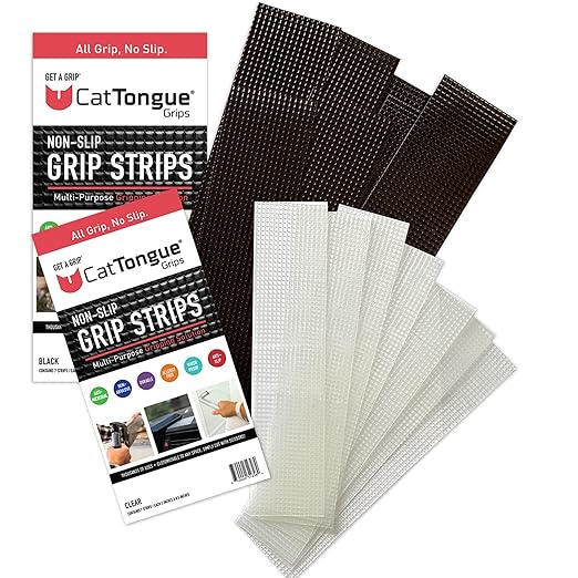 CATTONGUE GRIPS 2” Non-Abrasive Grip Tape Strips - Heavy-Duty, Waterproof Anti-Slip Tape for Furniture, Bathtubs, Frames, Gaming & More - Indoor & Outdoor Anti-Slip Solution (Black & Clear, 2-Pack)