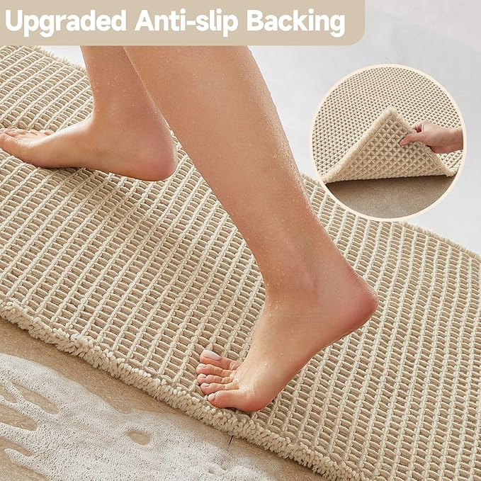 TYUU Pale Beige Bathroom Rug, Waffle Bath Mat Non Slip Washable Super Absorbent Quick Dry Boho Farmhouse Bathroom Decor, 48''x24'' / 4'x2' Pale Beige