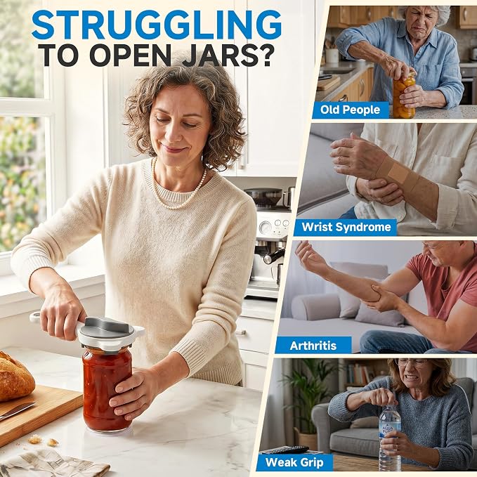2026 Upgraded 4-in-1 Jar Opener - Adjustable Stainless Steel Lid Remover for Seniors & Arthritis Sufferers, Fits Kitchen Jars, Bottles & Cans Grey(2Pcs)