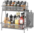 LEMIKKLE Spice Rack Organizer for Kitchen Counter, Spices Organizer and Storage Seasoning Organizer for Cabinet, Kitchen Metal Countertop Organizer with Side Basket (Grey)