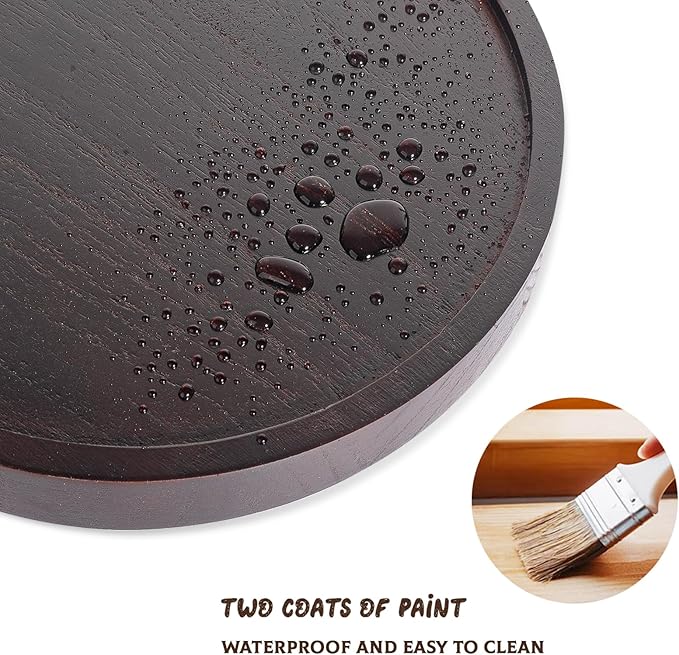 Round Decorative Tray Wood Bathroom Counter Organizer Farmhouse Kitchen Decor Wooden Riser for Soap Dish, Perfume, Candle, Sponge, 10" - Walnut