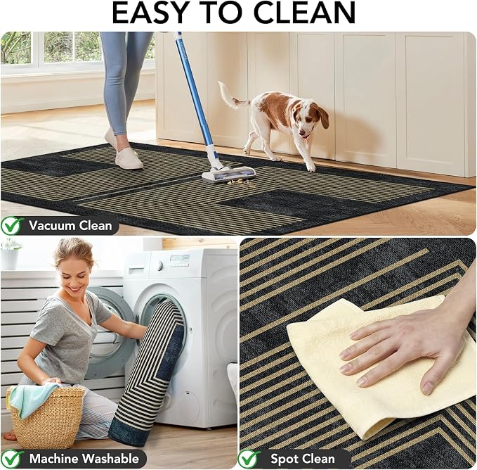 Office Chair Mat for Hardwood Floor&Tile Floor,48"X 60" Heavy Duty Desk Chair Mat for Hard Floors,Under Desk Rug for Rolling Computer Chair,Anti Slip,Low Pile Carpet Floor-Geo Black