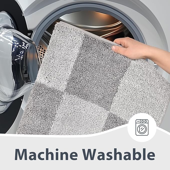 anllugs Bathroom Rugs 24" x 36", Non-Slip Extra Soft Absorbent Bath Rugs, Machine Washable Quick Dry Bath Mats for Bathroom Floor, Shower, Bathtub and Sink, Checkered Light Grey & Grey